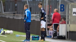 Kjetil Lundebakken og Sebastian Pop under kampen mellom Strømsgodset 3 og Kongsberg IF