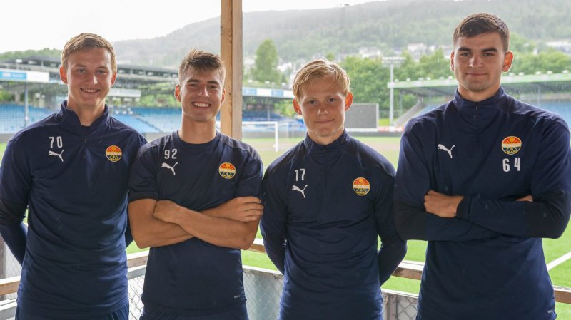 Fire Eliteserie-debutanter: Sondre Fosnæss Hanssen, Kreshnik Krasniqi, Tobias Fjeld Gulliksen og Sebastian Pop.